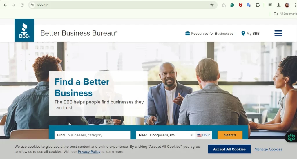 Better Business Bureau Homepage, a website for contractor leads.